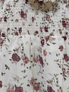 Romantic Floral Smocked High-Neck Top