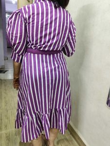 Ankle Length Puff Sleeves Dress With Belt