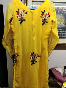 Yellow Embroidered Kurti