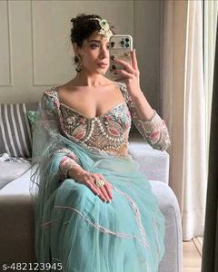 Net Saree Attached With Blouse Piece 💗