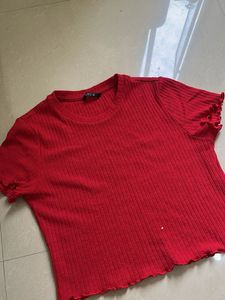 Red Ribbed Crop Top