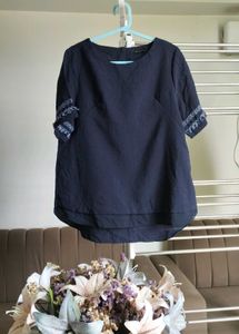 Navy Blue Linen Blend Top
