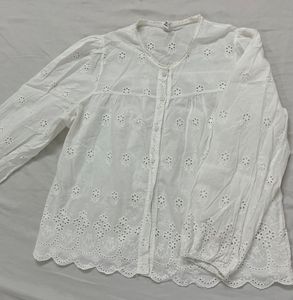 White Eyelet Button-Down Top