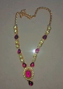 Green &amp; pink  Gold Necklace set of 2