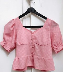 Pink Puff Sleeves Peplum Top🌸💌
