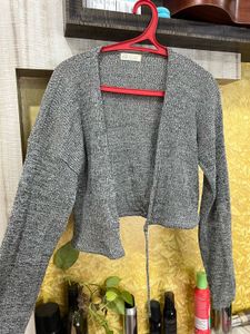 Gray Knit Tie-Front Cardigan