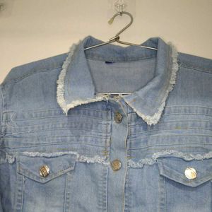 Denim Jacket with Frayed Details
