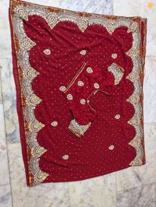 Red Embroidered Saree with Blouse