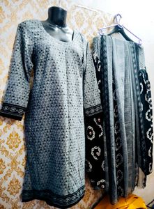 Grey Printed Salwar Kameez With Dupatta