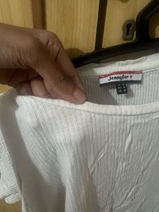 White Ribbed Crop Top- M