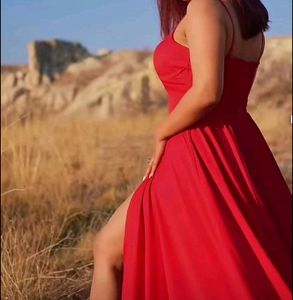 Hot Red Slit Dress For Women