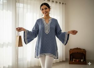 💙Indigo Breeze:The All-Occasion Artisanal Tunic🌊