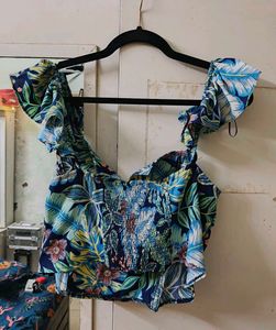 Tropical Print Boaning Corset Top