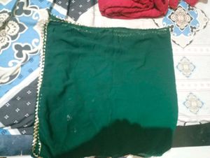 Emerald Green Skirt, Dupatta with Gold Lace