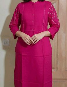 Vibrant Magenta Cord Set with Floral Embroid