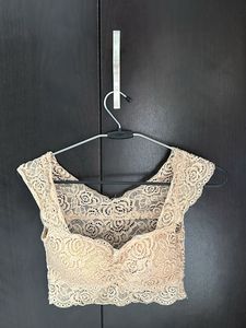 Beige Netted Bralette With Padding