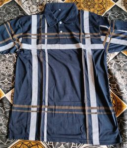 Checked Navy Blue Polo Shirt