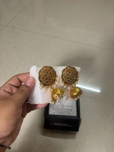 🆕 “ZAVERI PEARLS” Gold Tone Cut-work Jhumka
