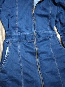 Denim Dress with Zipper And Front Slit