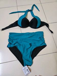 Teal & Black High-Waisted Bikini Set