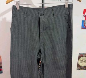 Gray Striped Trousers Wide Leg