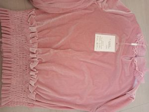 Baby Pink Velvet Puff Sleeve Partywear Top