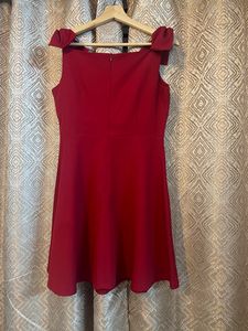Classic Red Skater Dress with Shoulder Bow Detail