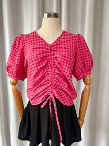 Pink Gingham Tie-Front Top