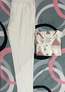Cream Kurti Top &amp; Pants Set