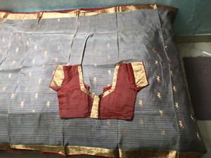 GentlyUsed LanchiPattu GreySaree with maroon blous