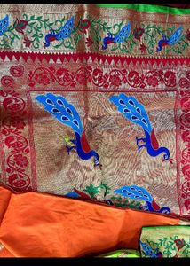 Beautiful Orange Paithani with stiched blouse