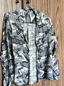 Camo Button-Up Shirt with Patches