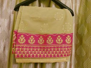 Elegant Gold & Pink Sari With Blouse