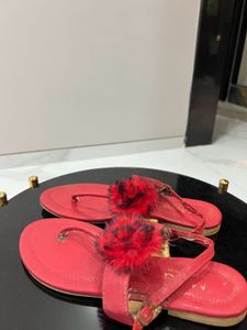 Red Fluffy beachy Sandals