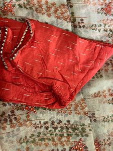 organza fabric zari saree with stitched blo