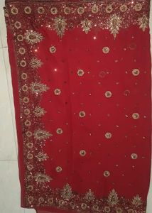 Red &amp; Gold Embellished Saree