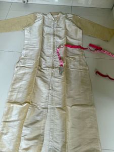 ✨ Golden Grace – Handcrafted Raw Silk Kurta in XL