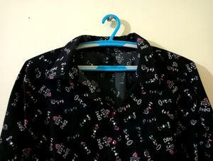 Women  Black Printed Shirt Style Top