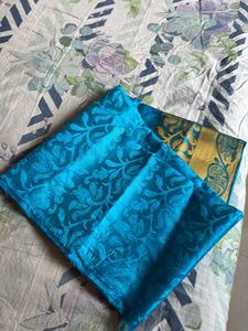 Vibrant Blue and Golden Border Blouse Piece