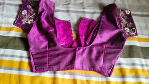 Purple And Cream Sari With Blouse