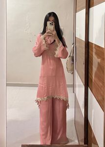 Elegant Peach Kurta Palazzo Set
