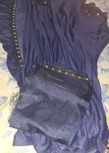 Blue Saree With Blouse Piece
