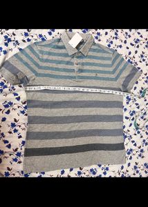 Olzen Premium Grey Shirt with Blue & Green Stripes