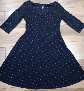 &#34;The Gud Look&#34;Navy Blue Polka Dot Fit&amp;Flare Dress