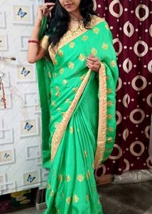 Elegant Green & Gold Partywear Saree