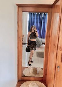 Embroidered Halter Top &amp; Mini Skirt Set