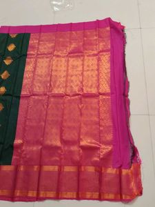 Dark Green Pink Silk Saree...