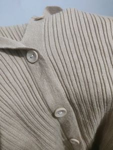 Collared Ribbed Button Detailed Top