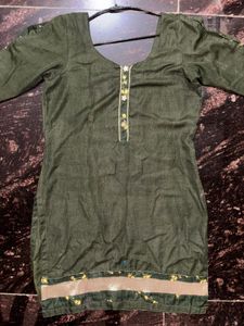 Olive Green Embroidered Kurti