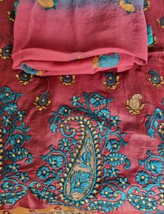 Festive Wine &amp; Teal Silk Salwar Kameez Fabric 3pc